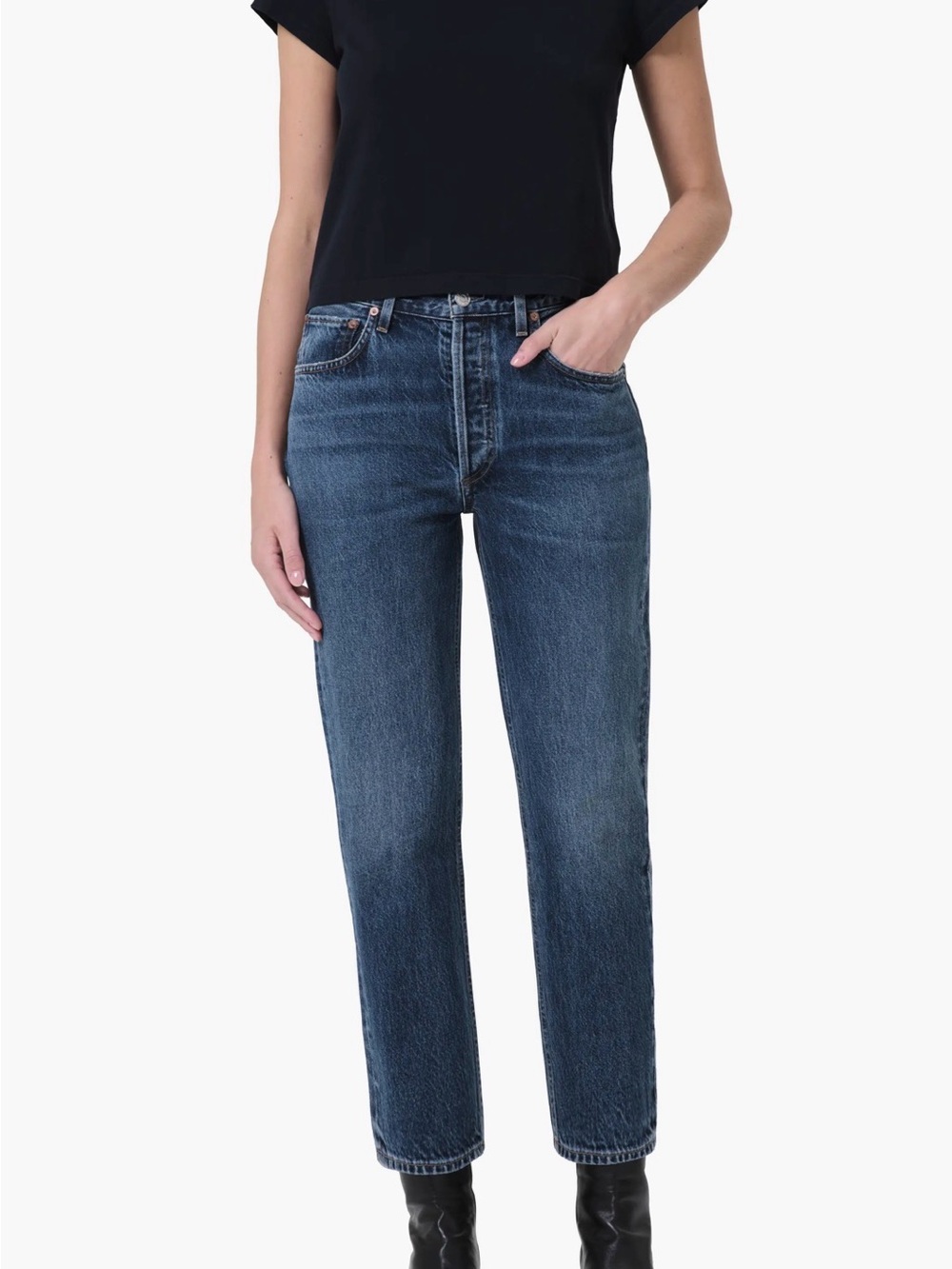 Agolde Riley High Rise Straight Crop Jeans - Dark Blue